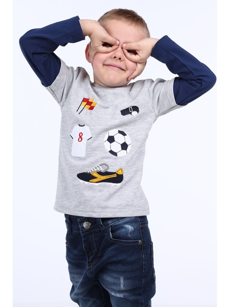 Boy\'s blouse with a football motif, light gray NDZ9092 - Online store - Boutique